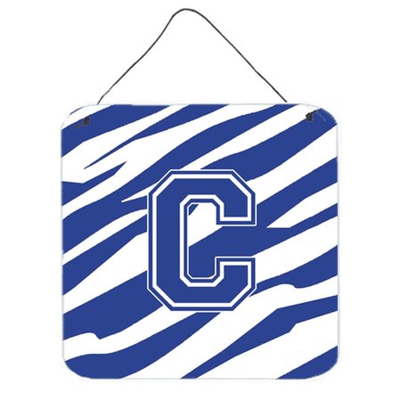 MICASA 6 x 6 in. Letter C Initial Tiger Stripe Blue and White Aluminium Metal Wall or Door Hanging Prints MI894974